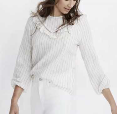 Madewell Ruffle Yoke Prairie Top White Pinstripe … - image 1