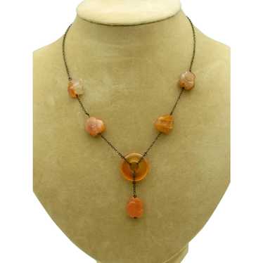 1920s Carved Carnelian Bead Necklace - image 1
