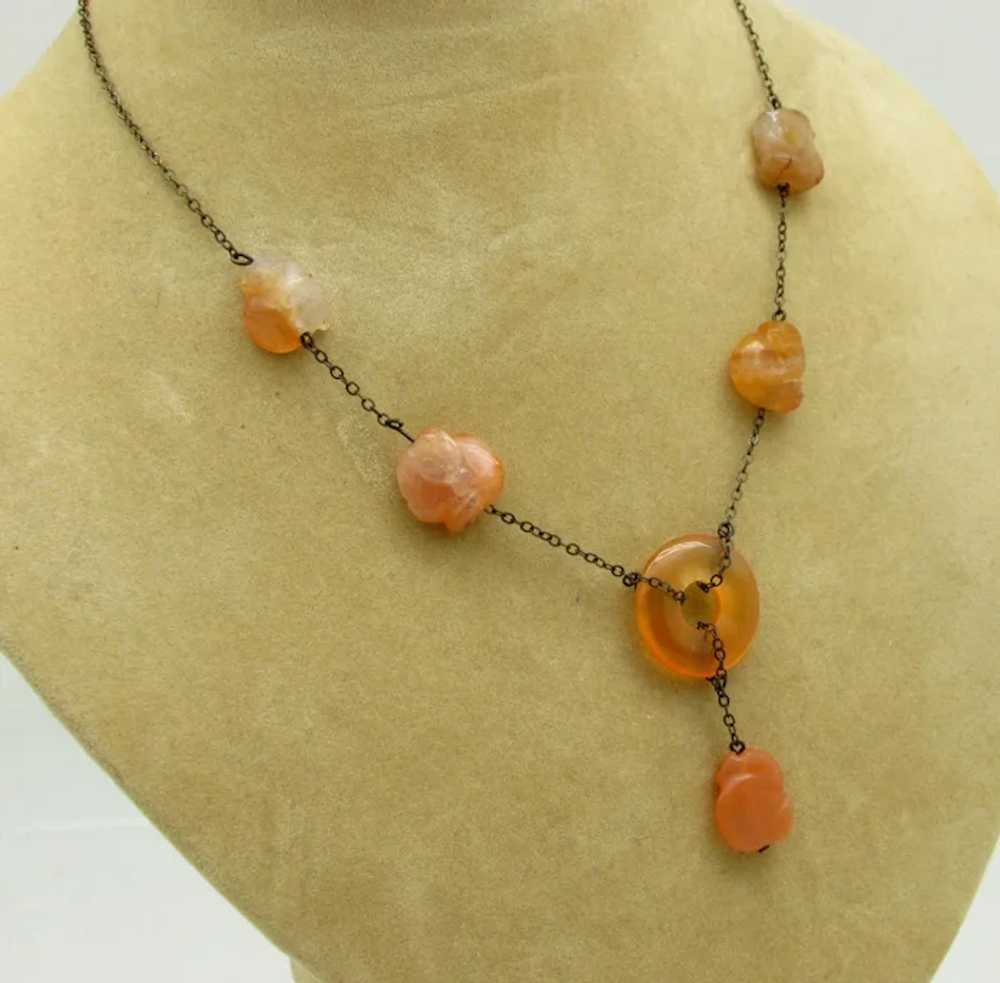 1920s Carved Carnelian Bead Necklace - image 2
