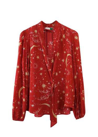 Rixo Red Silk Moss Printed Blouse - image 1