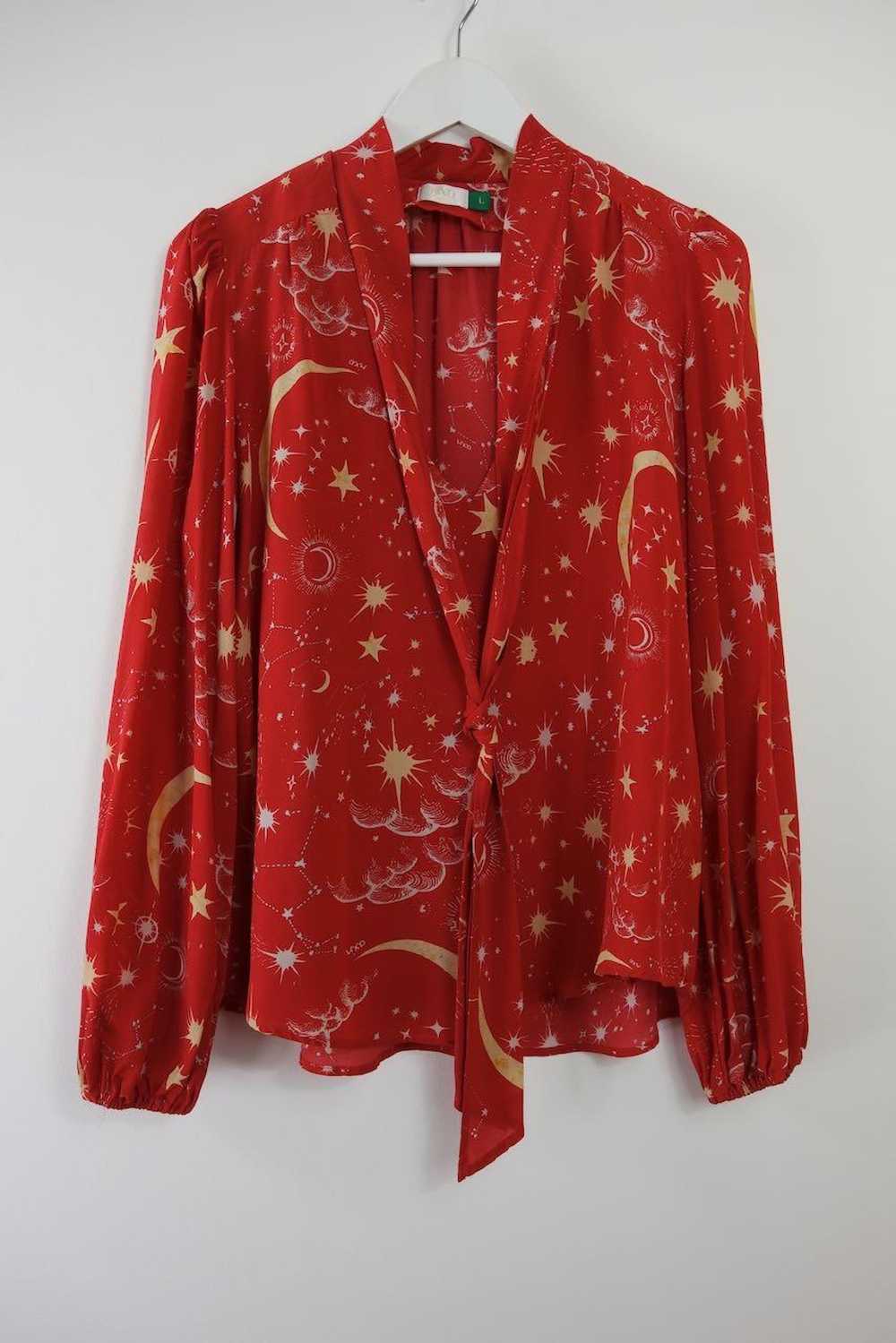 Rixo Red Silk Moss Printed Blouse - image 2