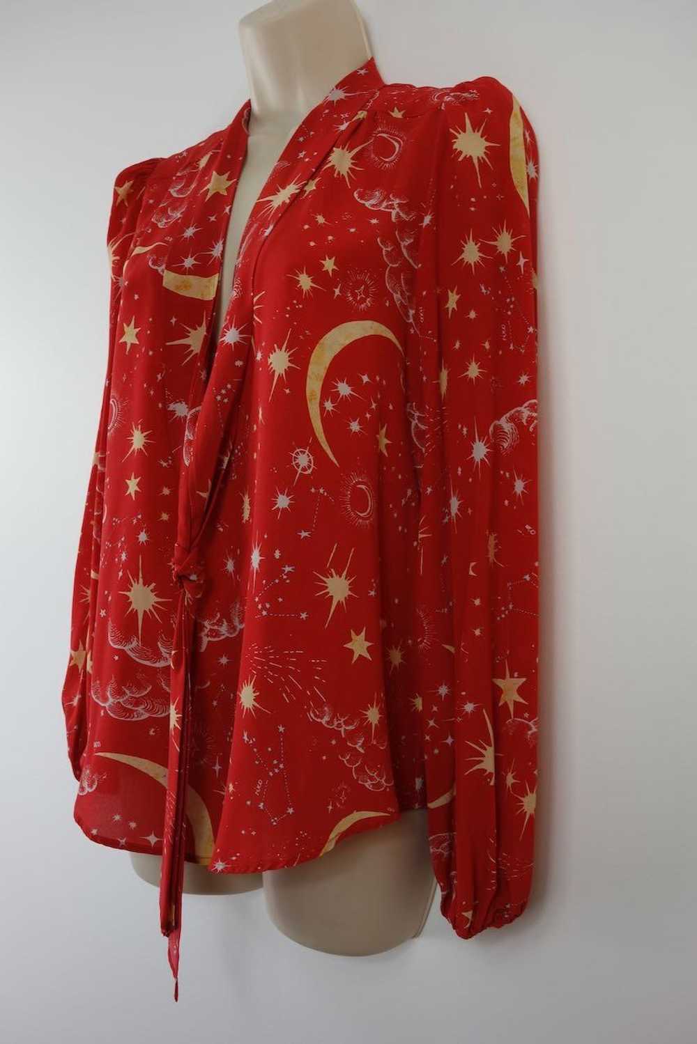 Rixo Red Silk Moss Printed Blouse - image 4