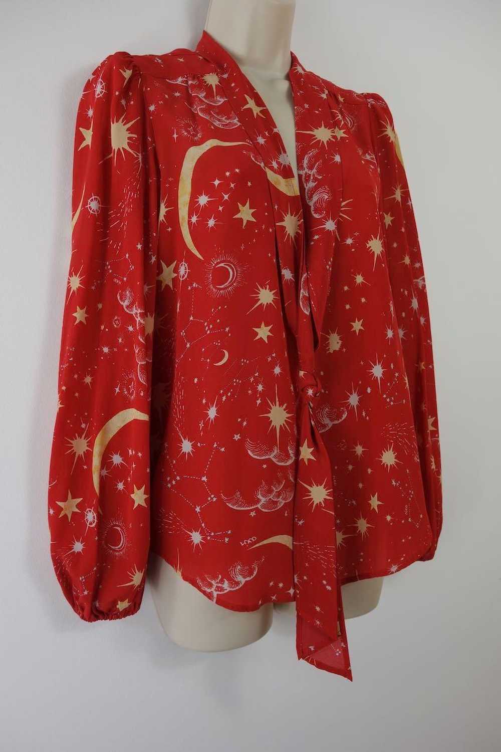 Rixo Red Silk Moss Printed Blouse - image 5