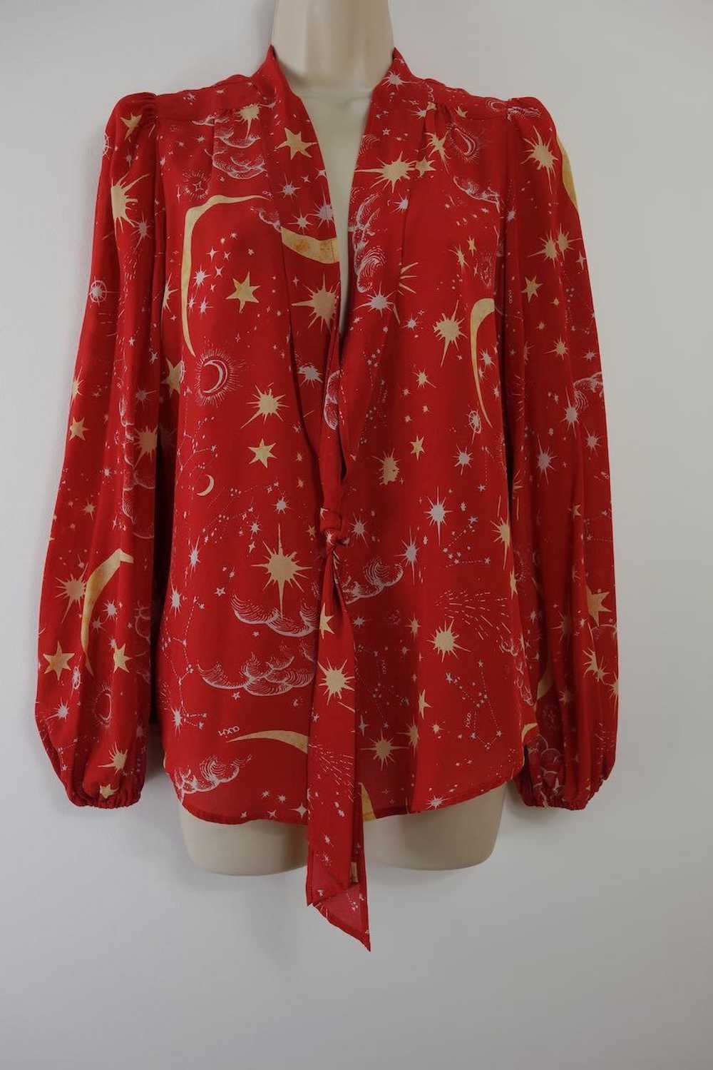 Rixo Red Silk Moss Printed Blouse - image 7