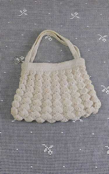 Vintage 1930s Ivory Crochet Purse, Rayon Cord Popc