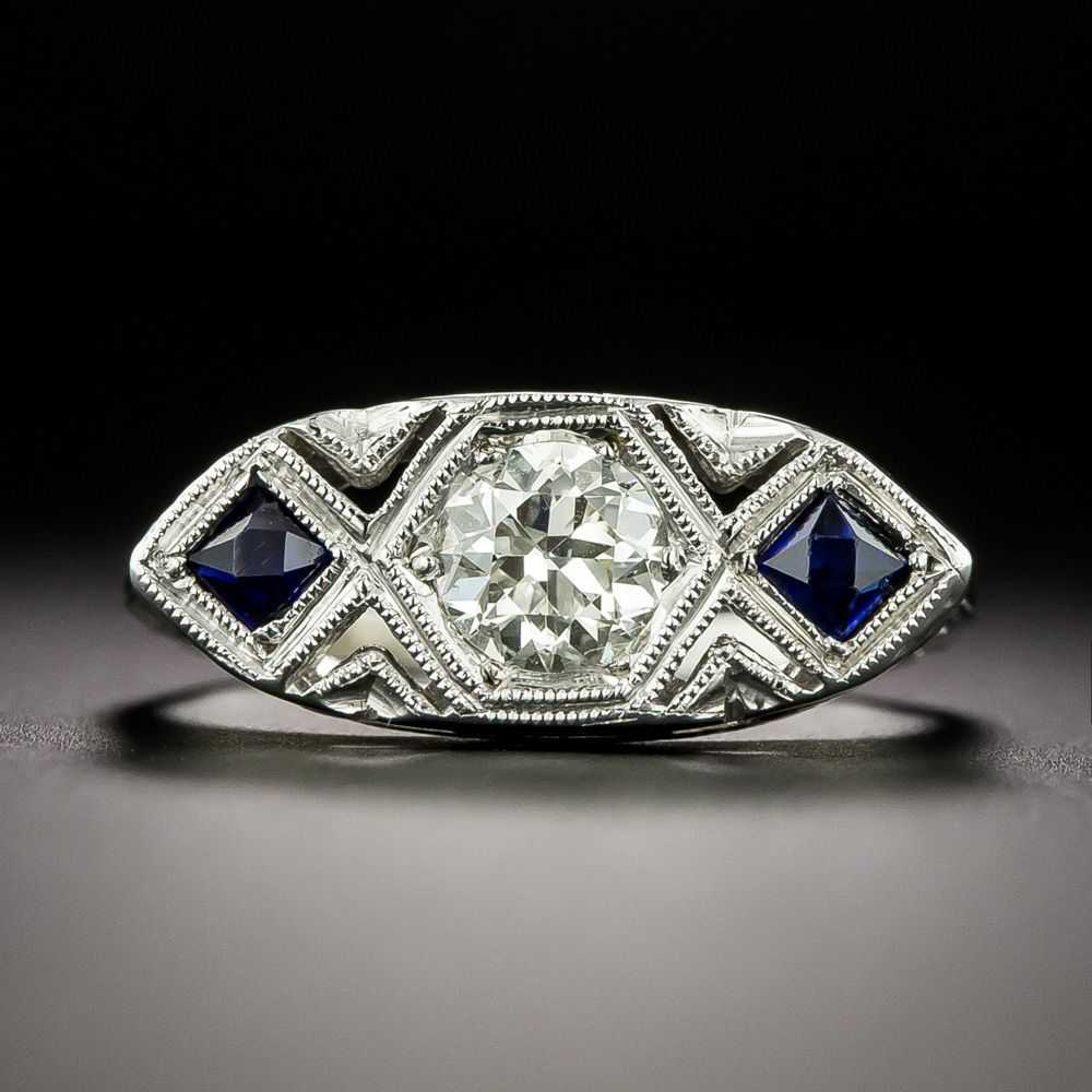 Art Deco Diamond and Sapphire* Three-Stone Ring - image 1