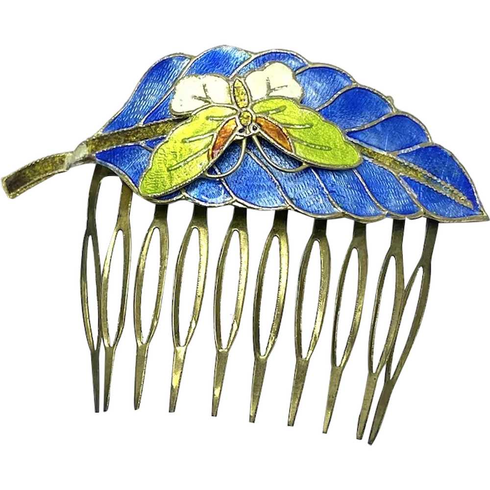 Vintage Cloisonné Enamel Butterfly Hair Clip - image 1