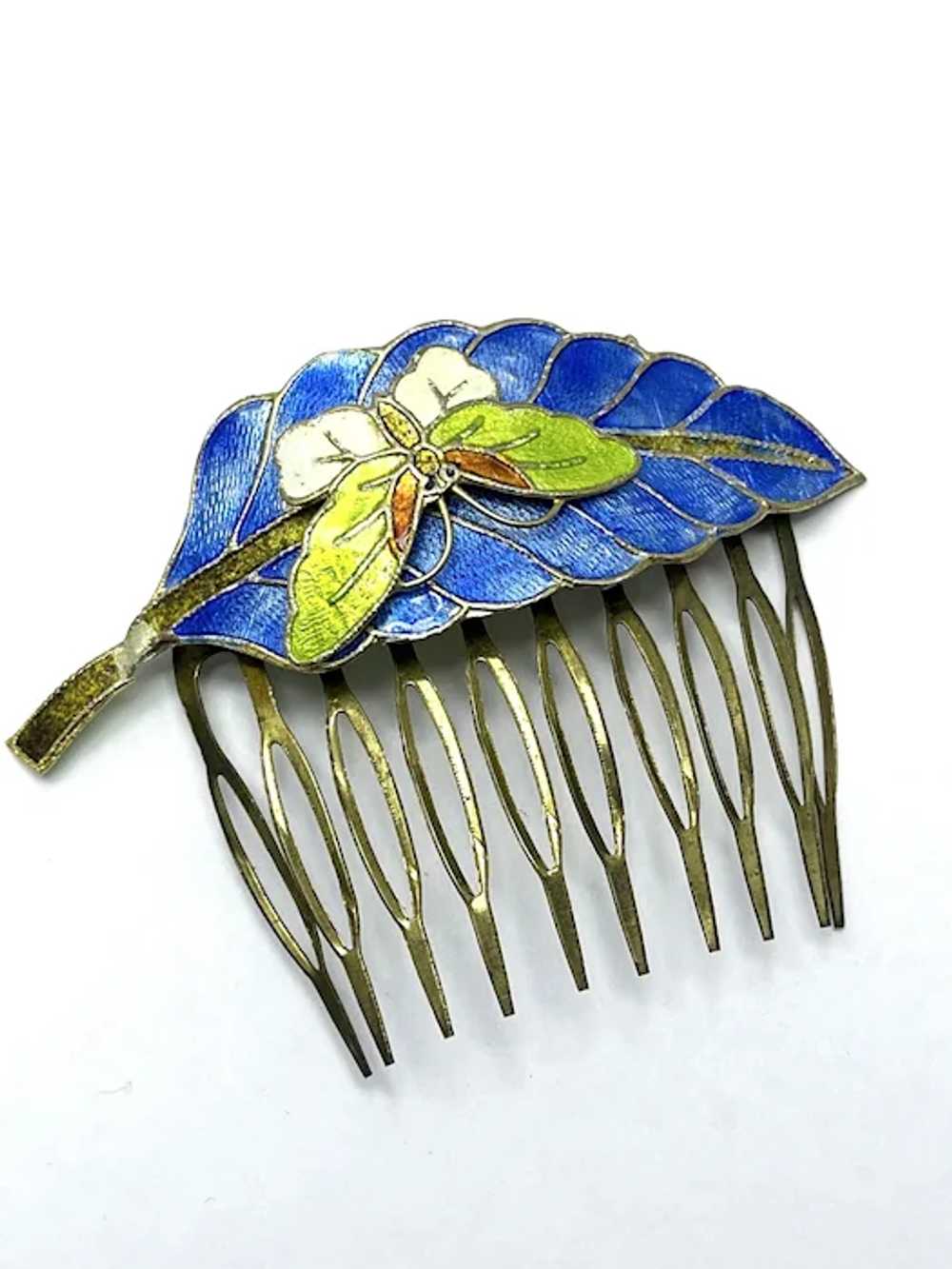 Vintage Cloisonné Enamel Butterfly Hair Clip - image 2