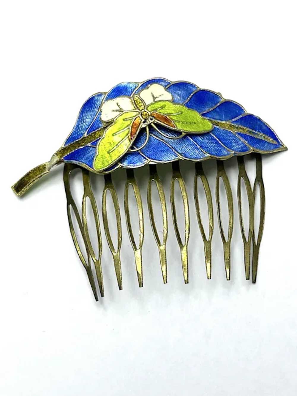 Vintage Cloisonné Enamel Butterfly Hair Clip - image 4