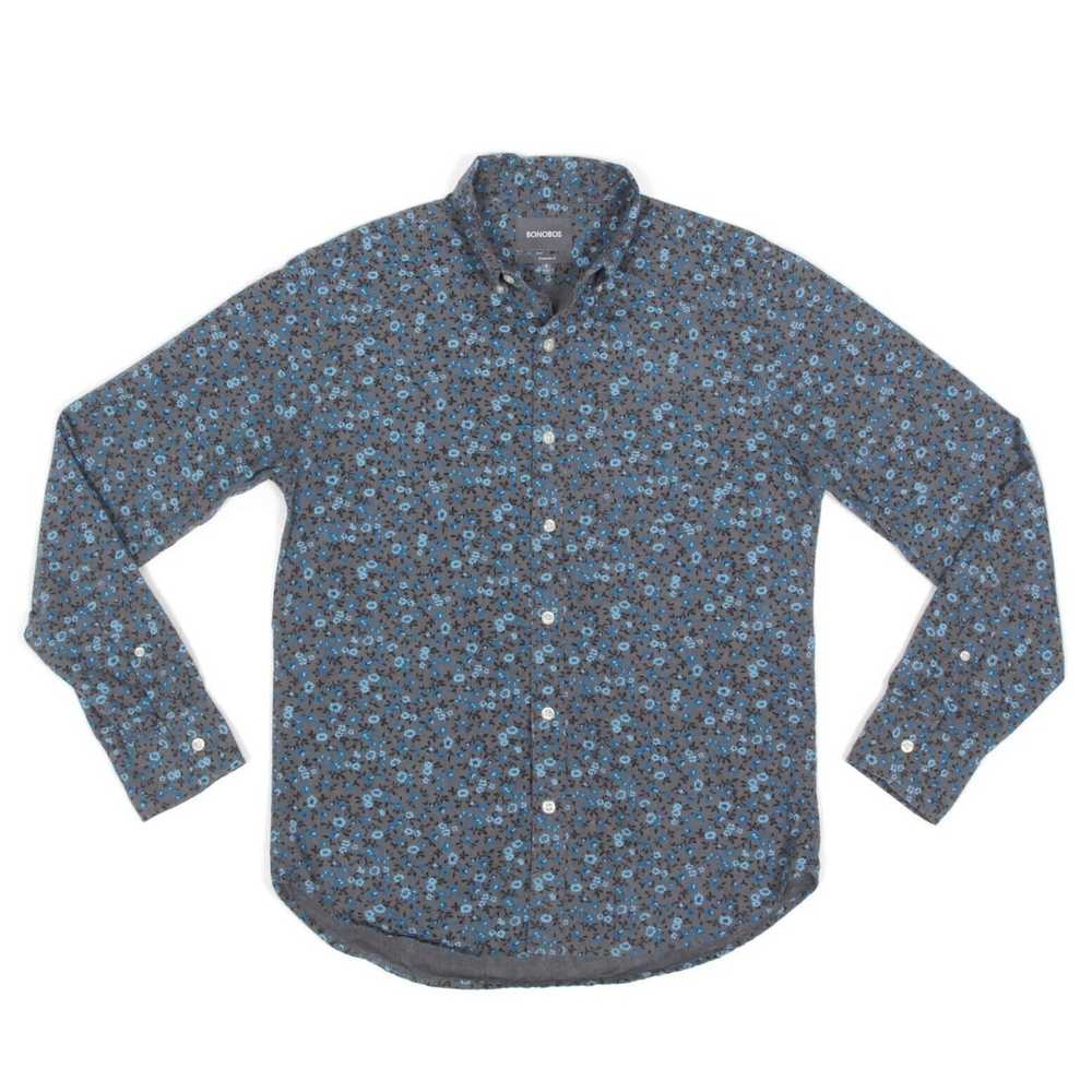 Bonobos BONOBOS Floral Gray Blue Long Sleeve Butt… - image 1