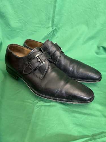 Magnanni Buckled monk strap black leather shoes
