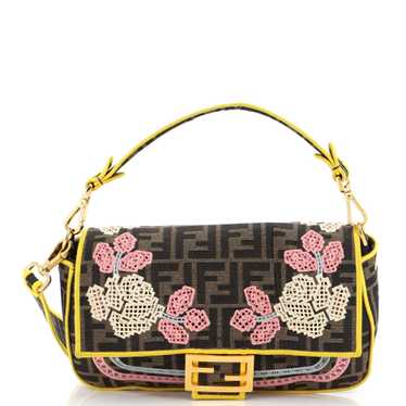 Fendi Baguette NM Openwork Pink Medium Embroidered Canvas Baguette