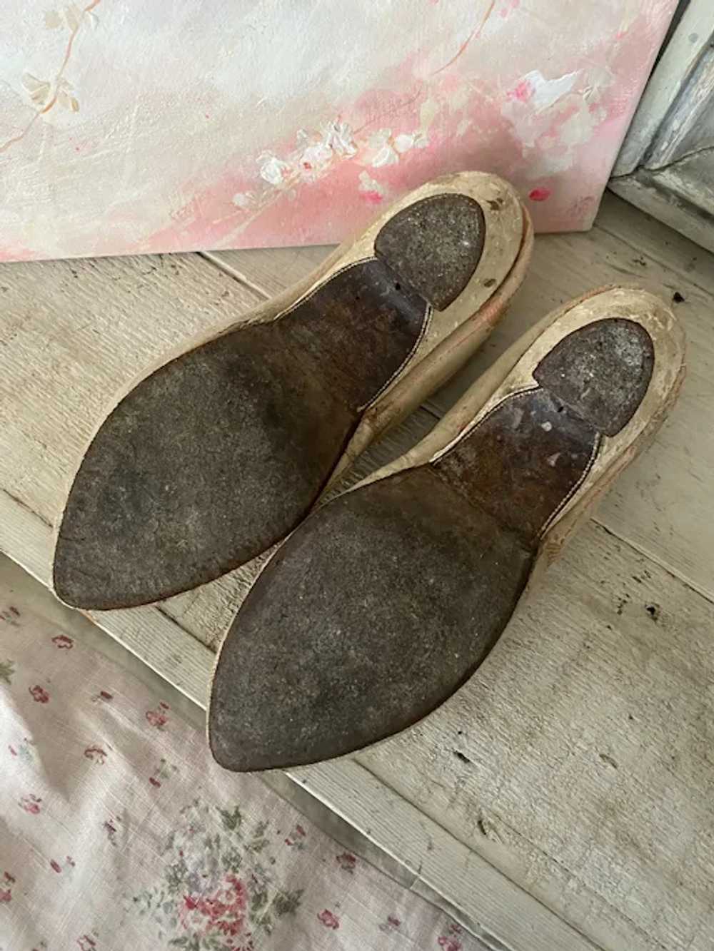 RARE Antique 18th Century Shoes Leather Soles Sil… - image 12