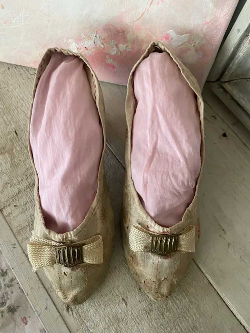 RARE Antique 18th Century Shoes Leather Soles Sil… - image 3