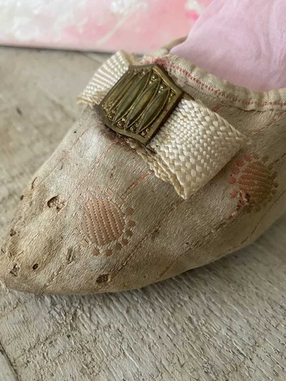 RARE Antique 18th Century Shoes Leather Soles Sil… - image 9