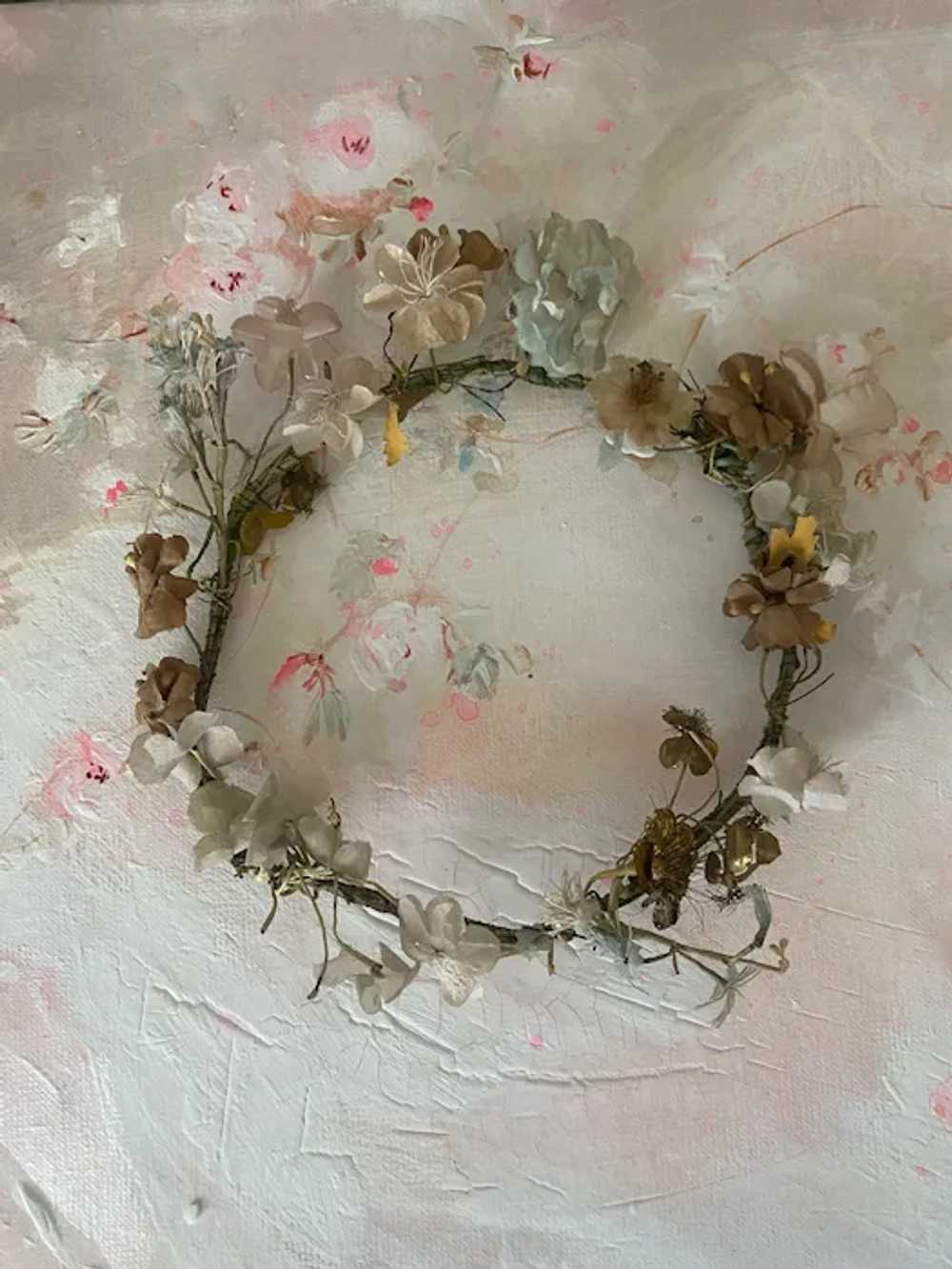 Antique French Bridal Crown Flower Headdress Blue… - image 9