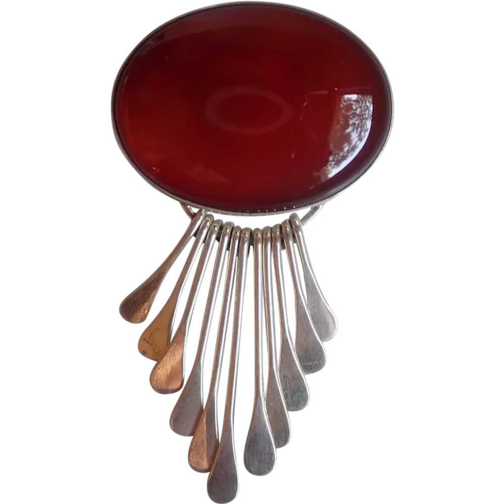 *Mexico ASI Sterling Carnelian Brooch Pin Pendant - image 1