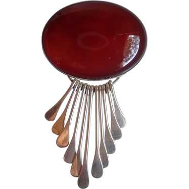 *Mexico ASI Sterling Carnelian Brooch Pin Pendant - image 1