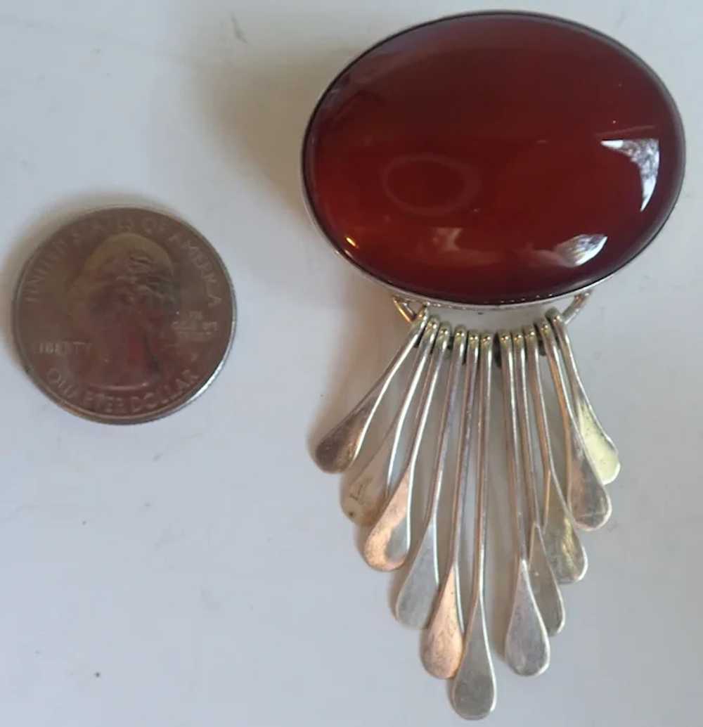 *Mexico ASI Sterling Carnelian Brooch Pin Pendant - image 4