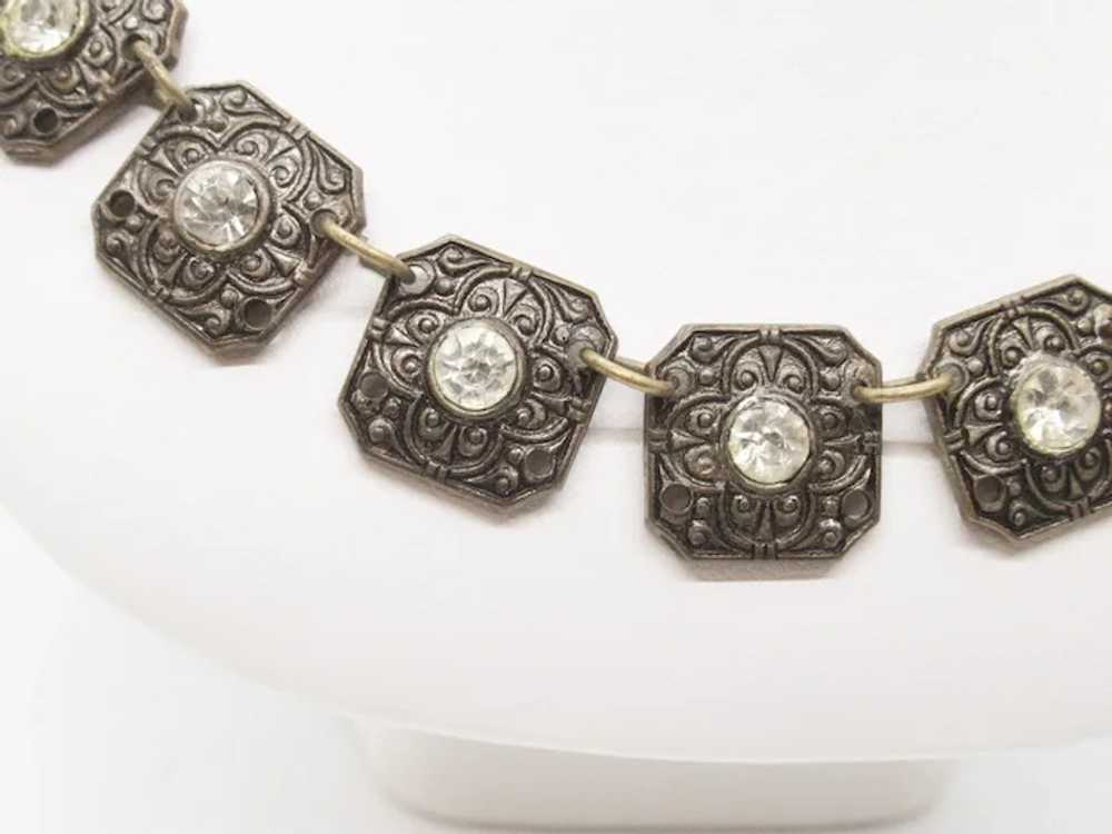 Antique Necklace Choker with Intricate Squares an… - image 3