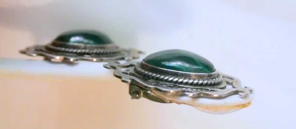 Vintage Malachite And Sterling Silver Clip-On Ear… - image 4
