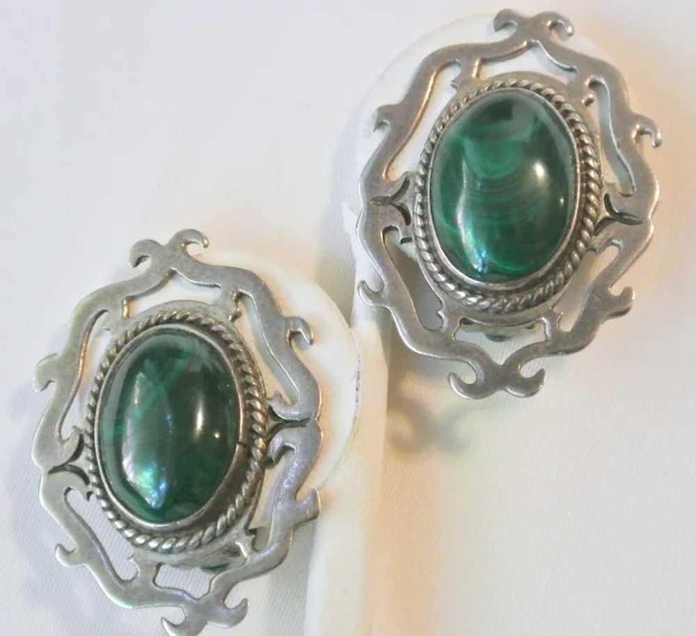 Vintage Malachite And Sterling Silver Clip-On Ear… - image 6