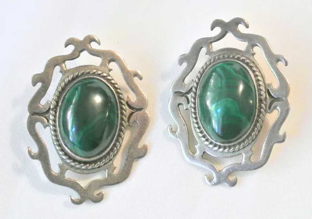 Vintage Malachite And Sterling Silver Clip-On Ear… - image 7