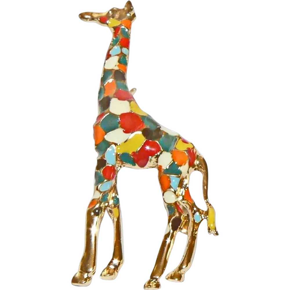 Tall Enamel Giraffe Brooch - image 1