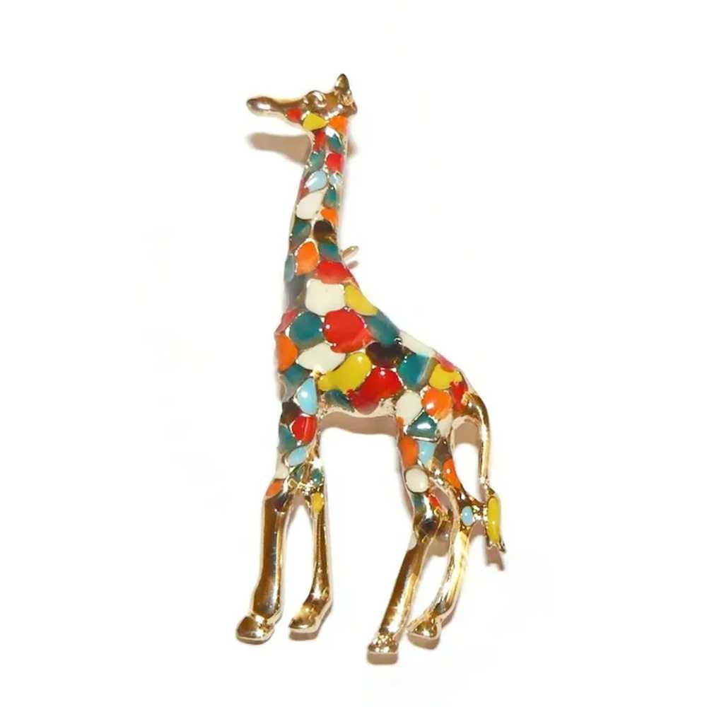 Tall Enamel Giraffe Brooch - image 2