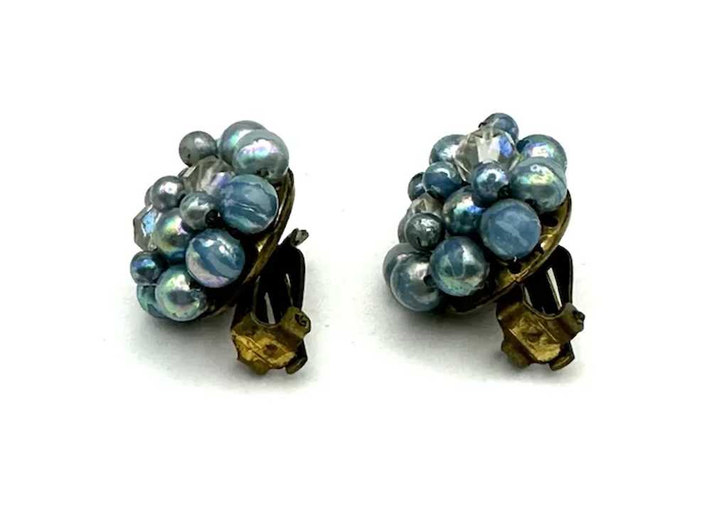 JAPAN  signed  Beautiful Blue Beads and Clear Gla… - image 9