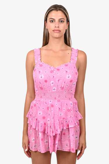LoveShackFancy Pink Floral 'Norelli' Mini Dress Si