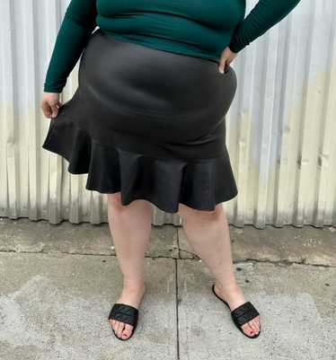 Eloquii Black Pleather Skirt with Ruffle Hem, Size