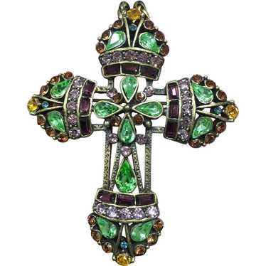 Vintage Cross Necklace, Rhinestone Cross Pendant,… - image 1