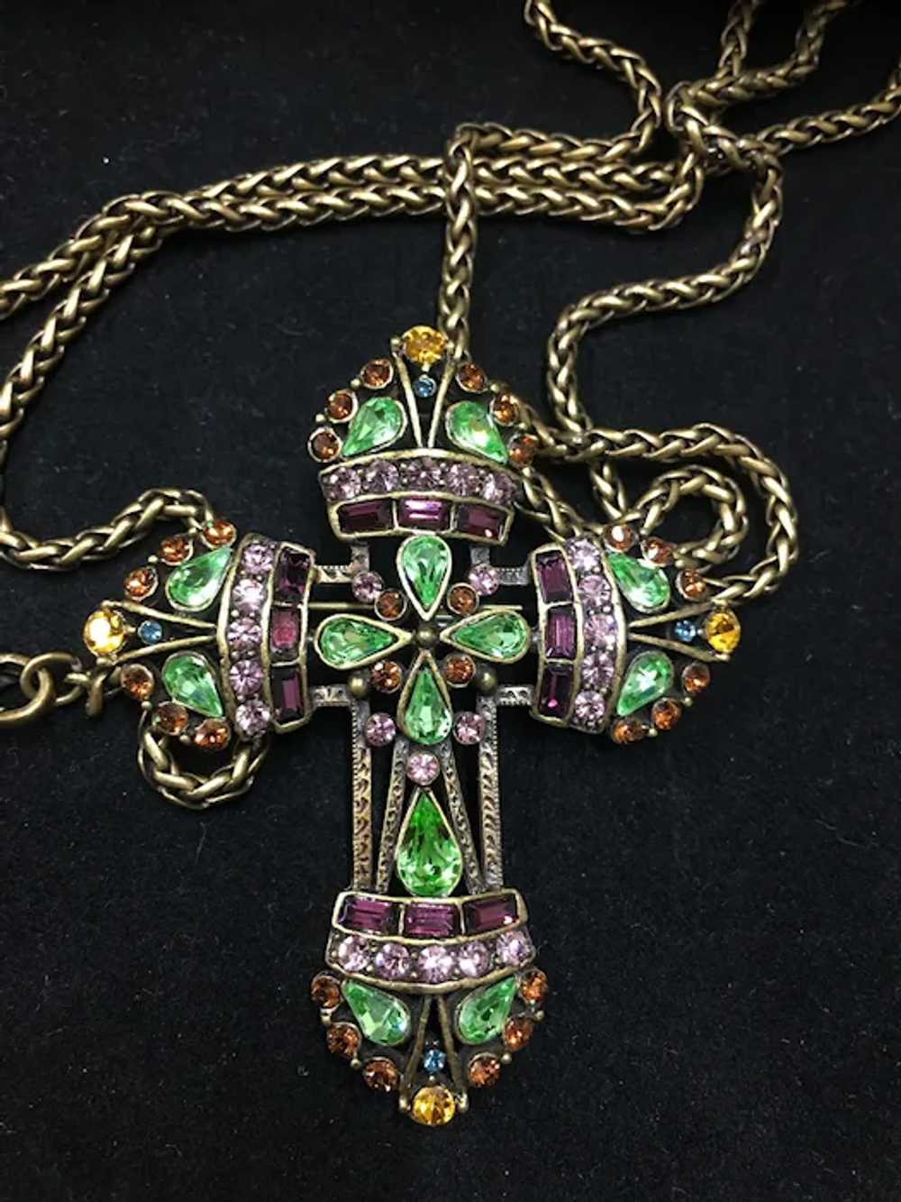 Vintage Cross Necklace, Rhinestone Cross Pendant,… - image 5