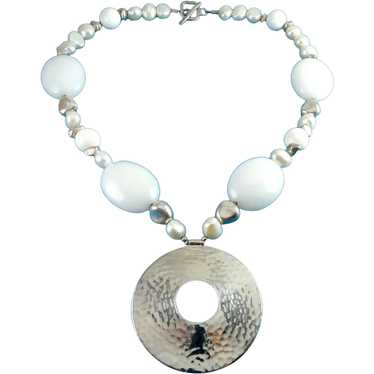 A.S. Israel White Quartz Beads, Pearls, Sterling … - image 1