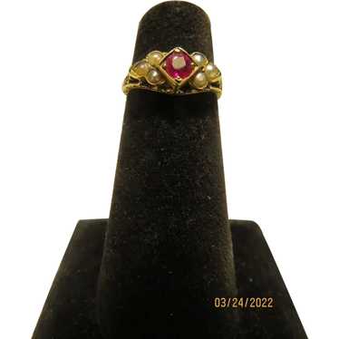 Pearl and Ruby 10K Yellow Gold Ring - Free shippin