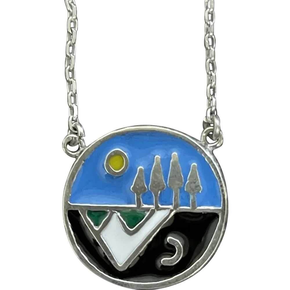 Trees, Mountain .925 Silver Enamel Pendant - image 1