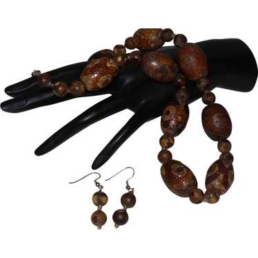 Antique Dzi Agate Necklace with Earrings - image 1