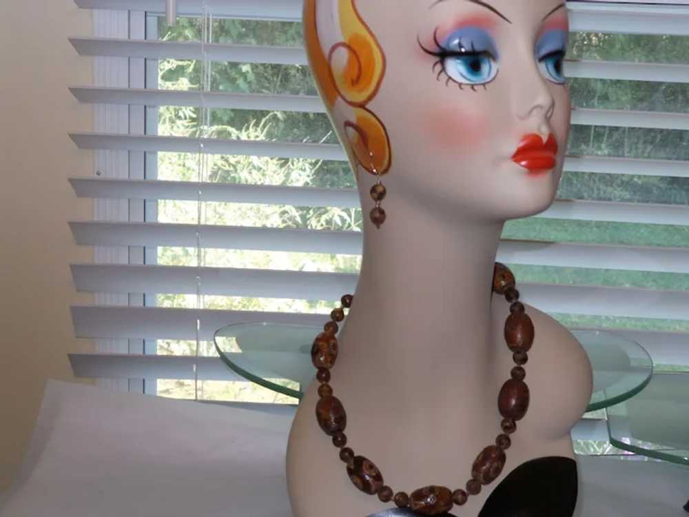 Antique Dzi Agate Necklace with Earrings - image 2