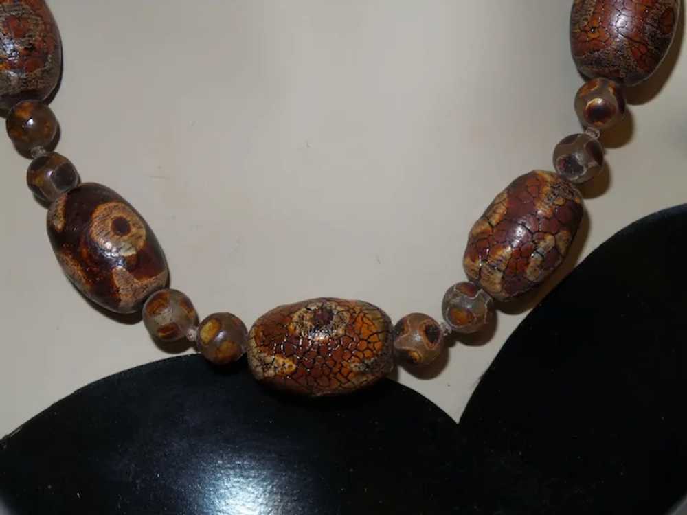 Antique Dzi Agate Necklace with Earrings - image 4
