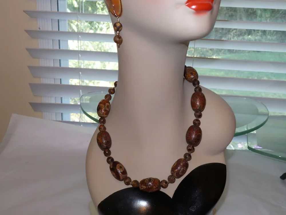 Antique Dzi Agate Necklace with Earrings - image 7