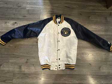 90s Milwaukee Brewers Blue Satin Starter Button Up Jacket XL