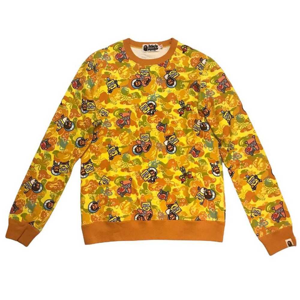 Bape Bape Spongebob 2014 Yellow All-Over Print Cr… - image 1