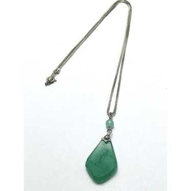 Vintage Vintage Green Glass Pendant Necklace - image 1