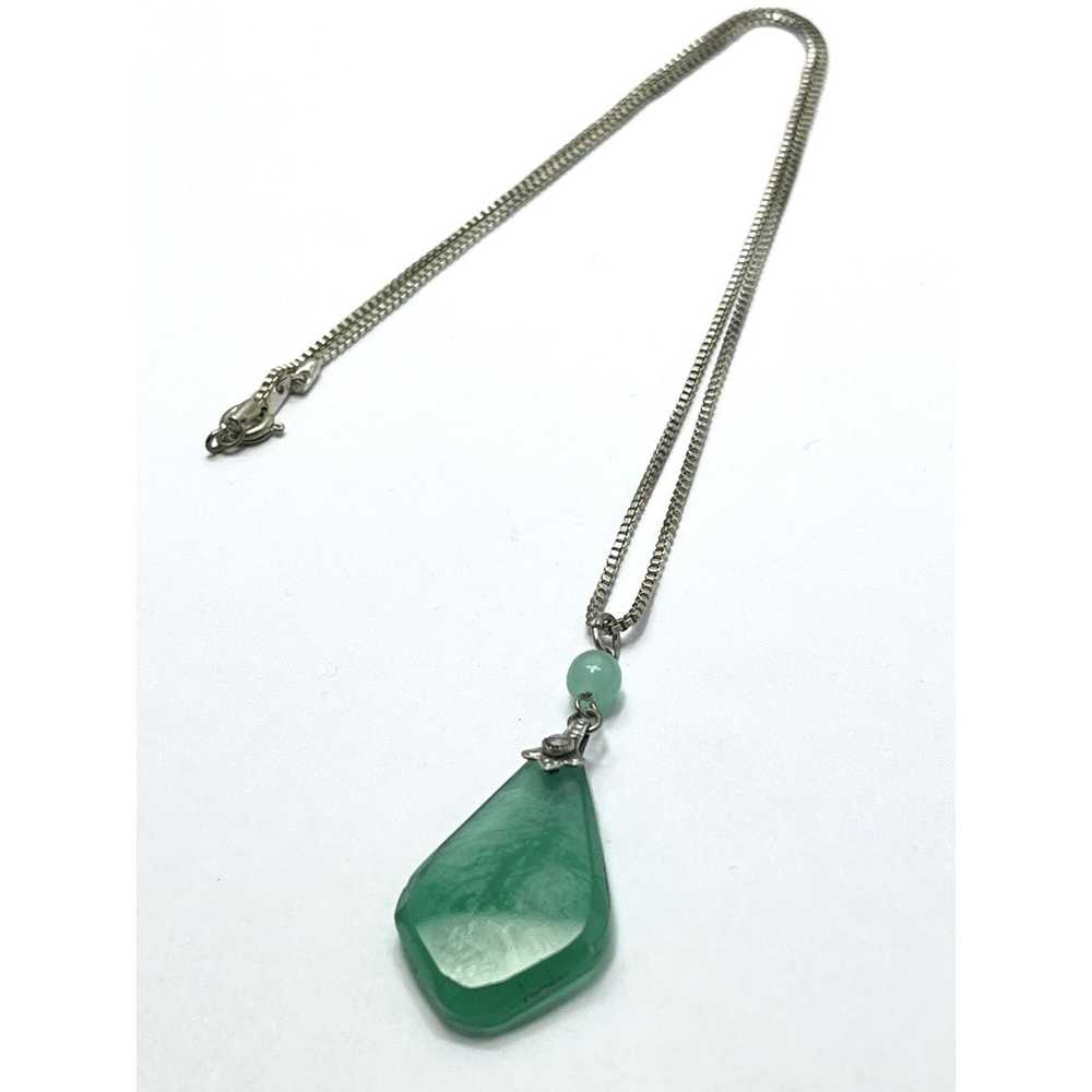 Vintage Vintage Green Glass Pendant Necklace - image 2