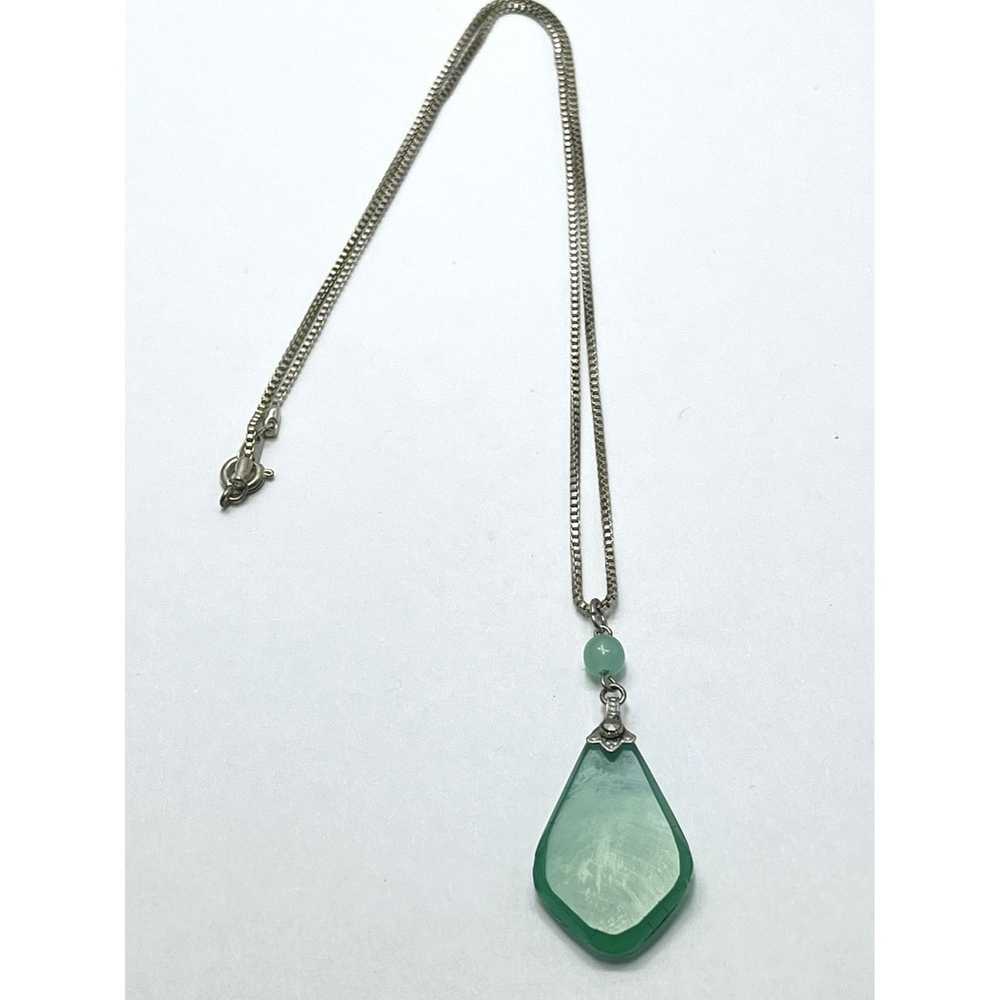 Vintage Vintage Green Glass Pendant Necklace - image 3