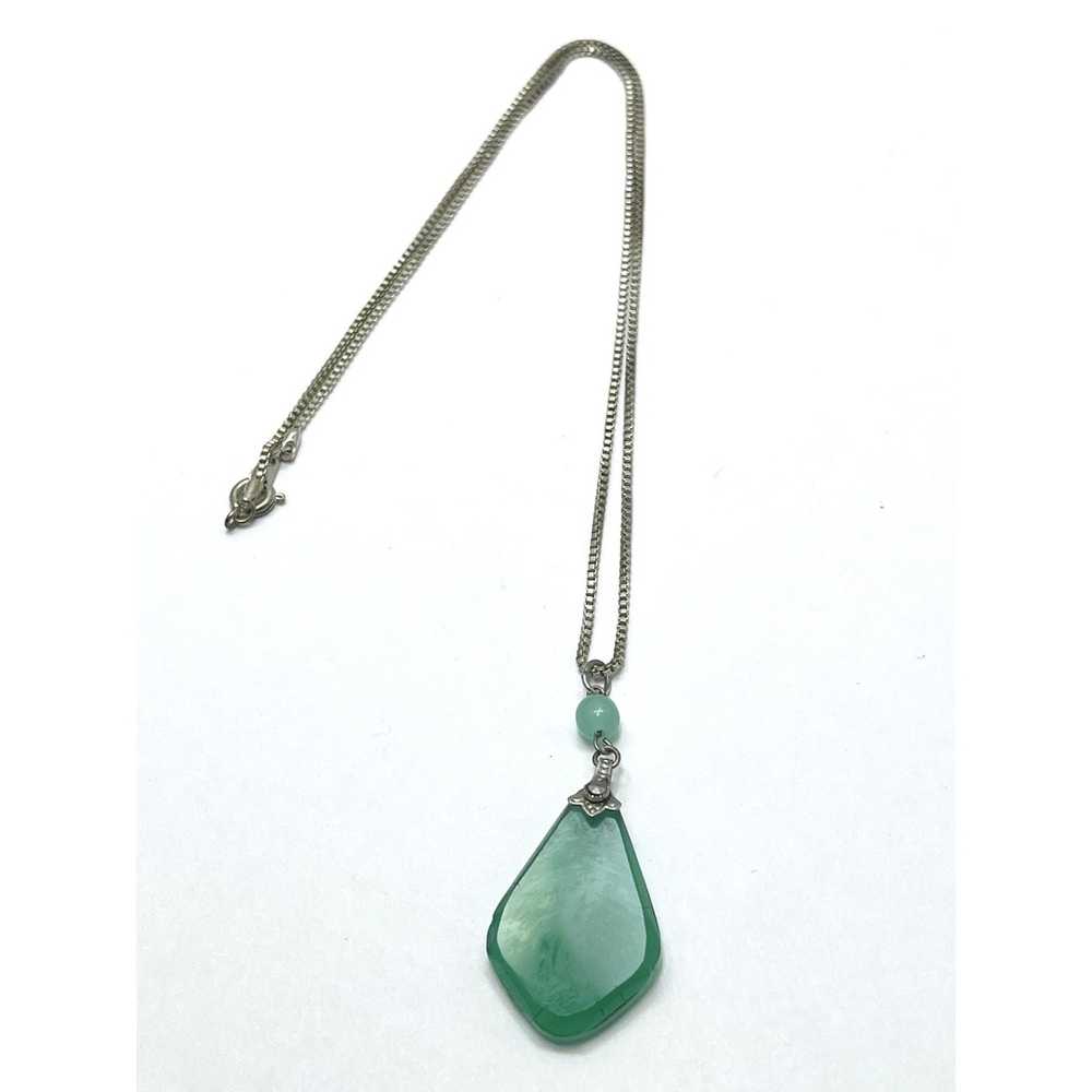 Vintage Vintage Green Glass Pendant Necklace - image 4