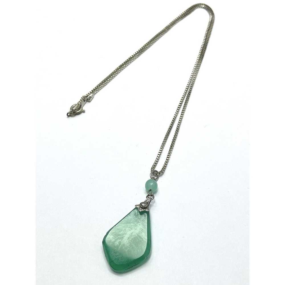 Vintage Vintage Green Glass Pendant Necklace - image 5