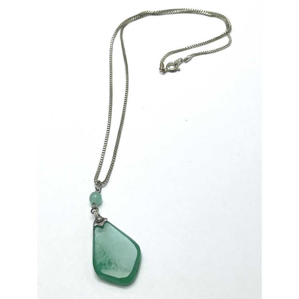 Vintage Vintage Green Glass Pendant Necklace - image 7