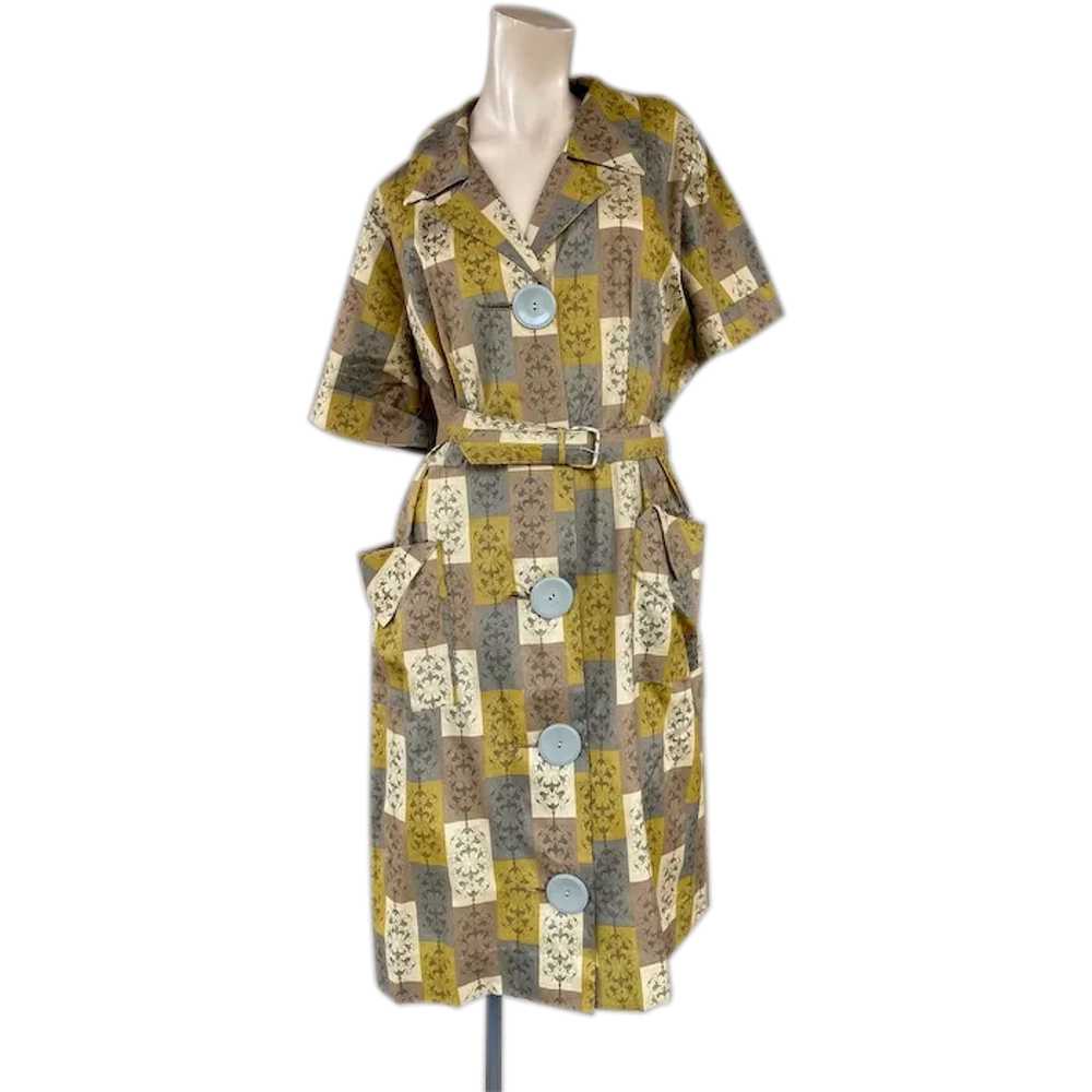 1950s Shirtdress w Big Buttons Sz L B44 W36 - image 1